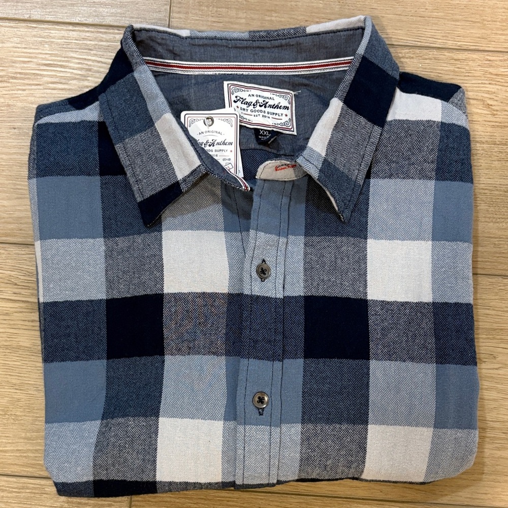 Flag & Anthem Blue and White Checkered Men's Shirt. 100% Cotton Size XXL. NEW